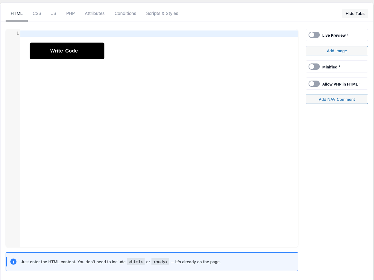 HTML Code screenshot