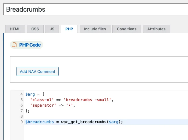 Breadcrumb PHP code